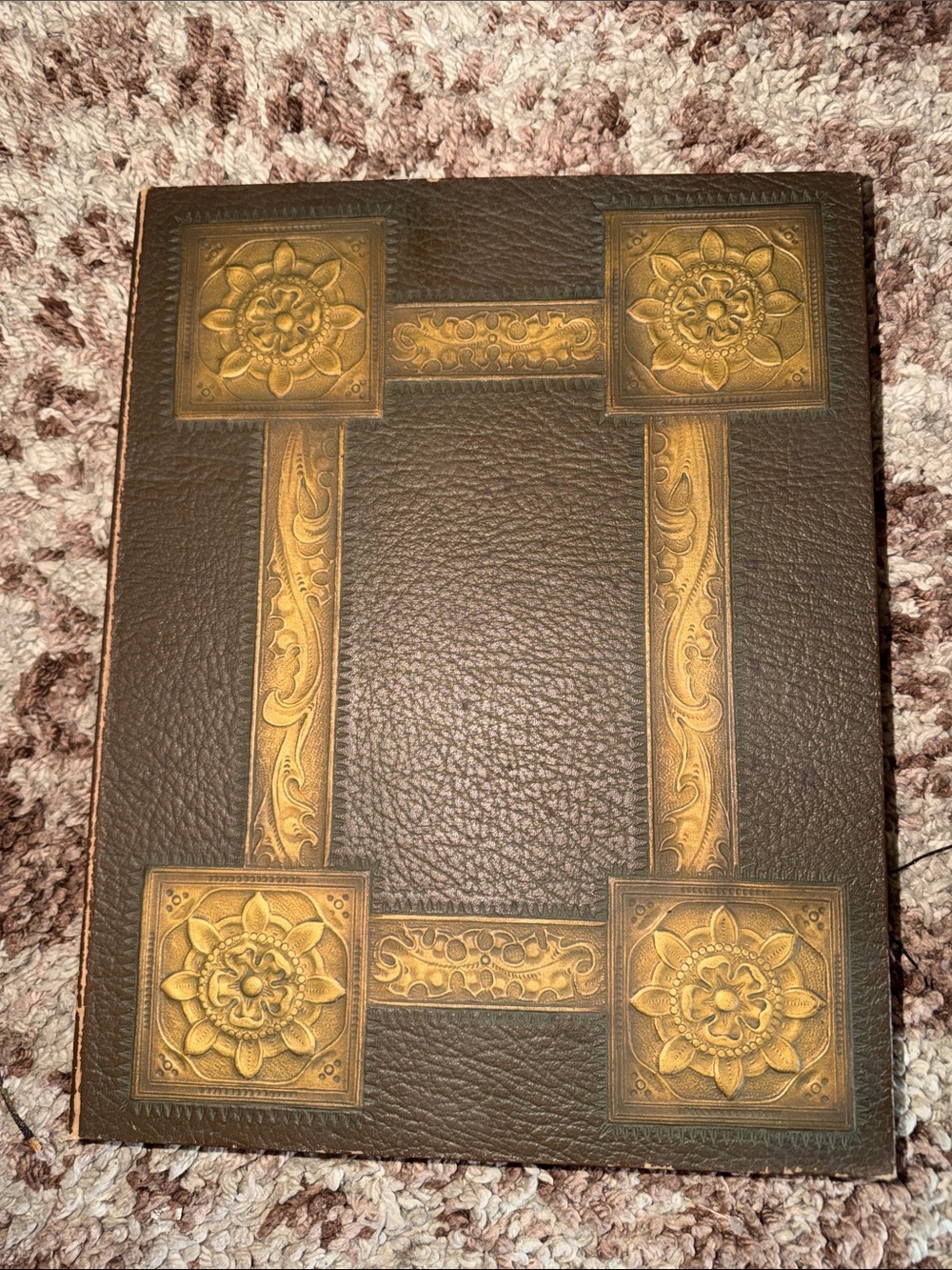 Vintage Brown and Gold Embossed Decorative Leather Home Accent